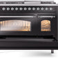 Ilve UP48FNMPBKCLP Nostalgie Ii 48 Inch Dual Fuel Liquid Propane Freestanding Range In Glossy Black With Chrome Trim