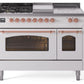 Ilve UP48FSNMPWHPLP Nostalgie Ii 48 Inch Dual Fuel Liquid Propane Freestanding Range In White With Copper Trim