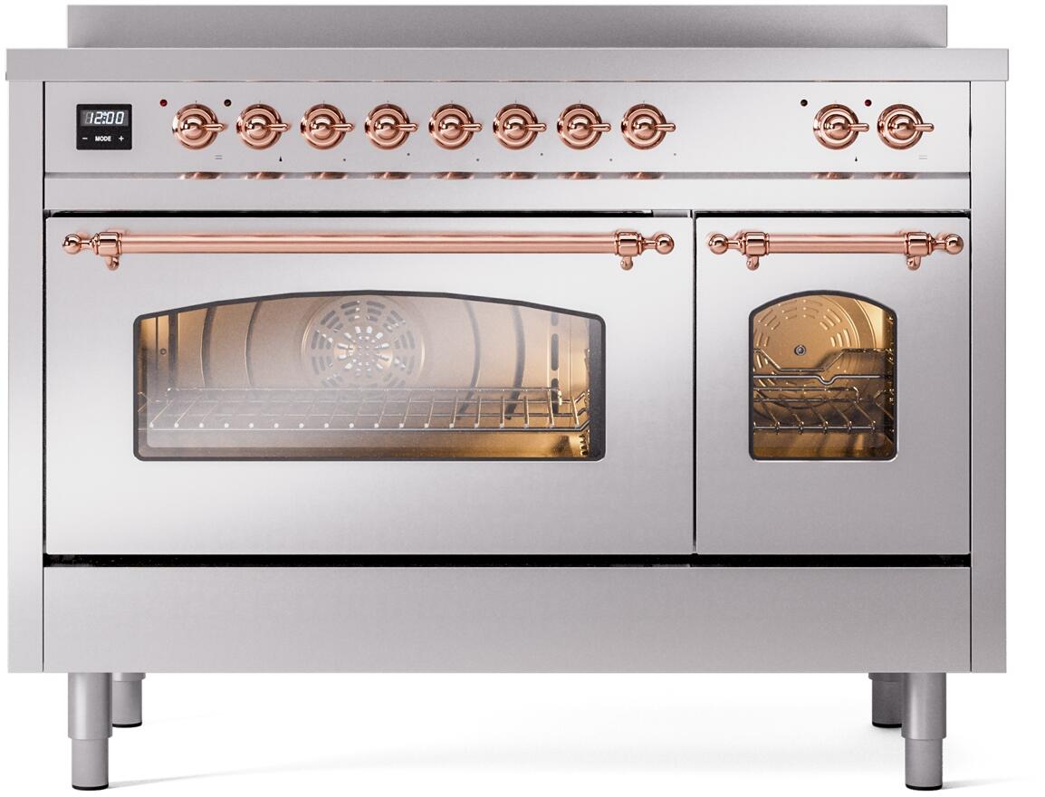 Ilve UPI486NMPSSP Nostalgie Ii 48 Inch Electric Freestanding Range In Stainless Steel With Copper Trim