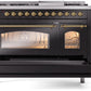 Ilve UP48FNMPBKGLP Nostalgie Ii 48 Inch Dual Fuel Liquid Propane Freestanding Range In Glossy Black With Brass Trim