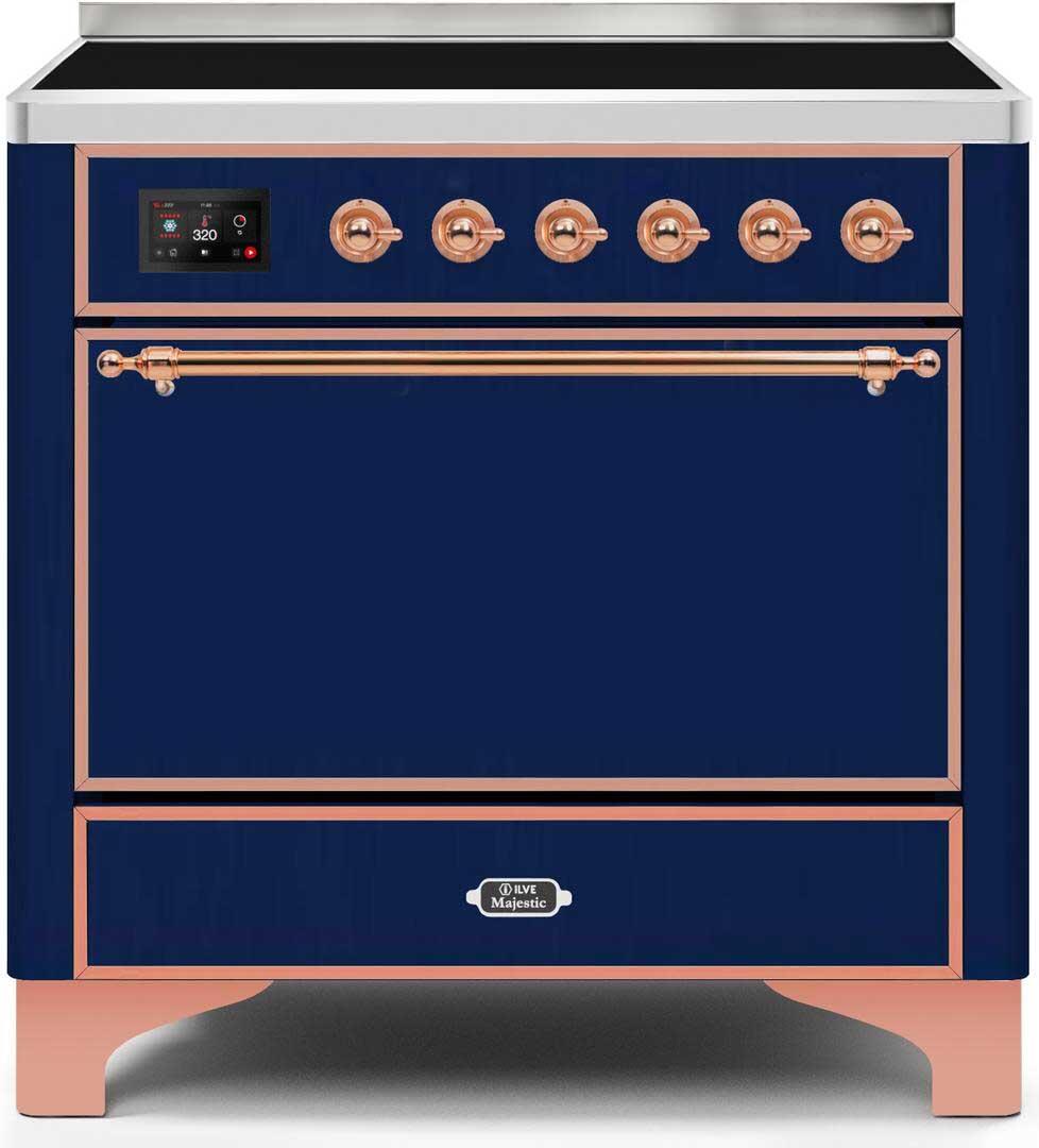 Ilve UMI09QNS3MBP Majestic Ii 36 Inch Electric Freestanding Range In Blue With Copper Trim