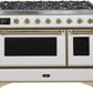 Ilve UM12FDNS3WHGLP Majestic Ii 48 Inch Dual Fuel Liquid Propane Freestanding Range In White With Brass Trim