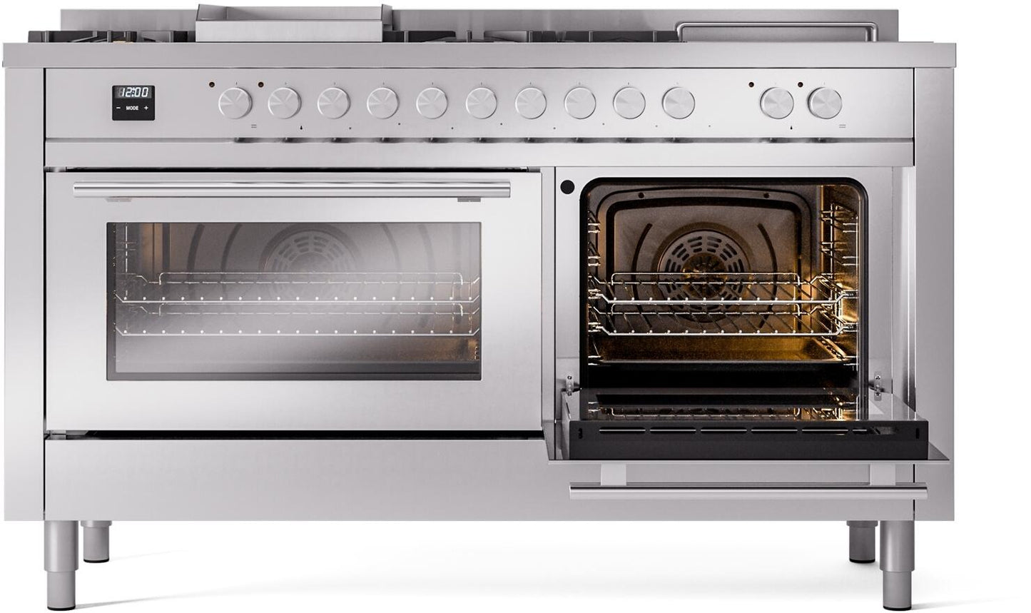 Ilve UP60FSWMPSS Professional Plus Ii 60 Inch Dual Fuel Natural Gas Freestanding Range In Stainless Steel With Trim