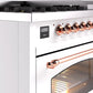 Ilve UP48FNMPWHP Nostalgie Ii 48 Inch Dual Fuel Natural Gas Freestanding Range In White With Copper Trim