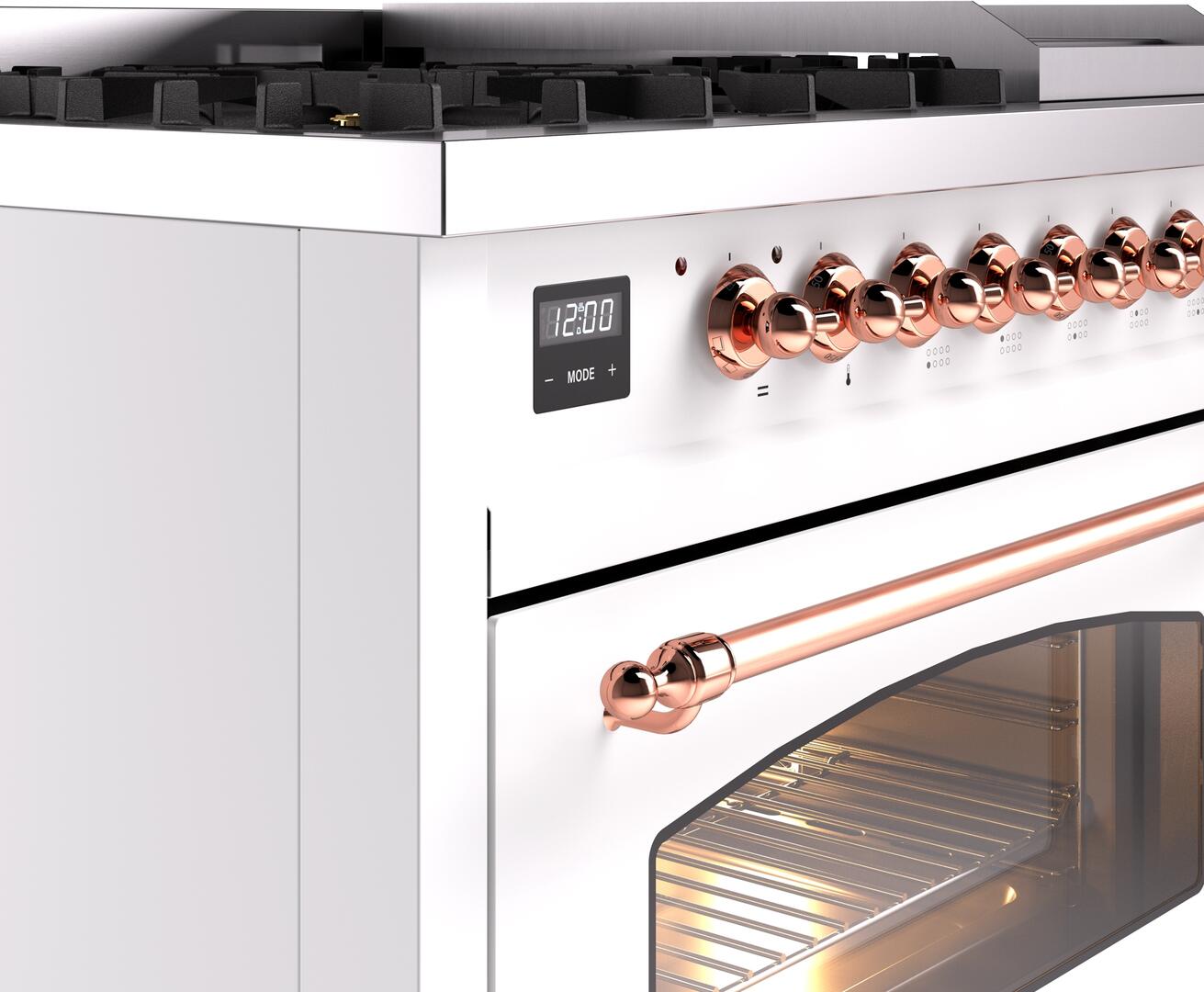 Ilve UP48FNMPWHP Nostalgie Ii 48 Inch Dual Fuel Natural Gas Freestanding Range In White With Copper Trim