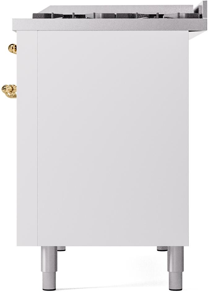 Ilve UP48FNMPWHG Nostalgie Ii 48 Inch Dual Fuel Natural Gas Freestanding Range In White With Brass Trim