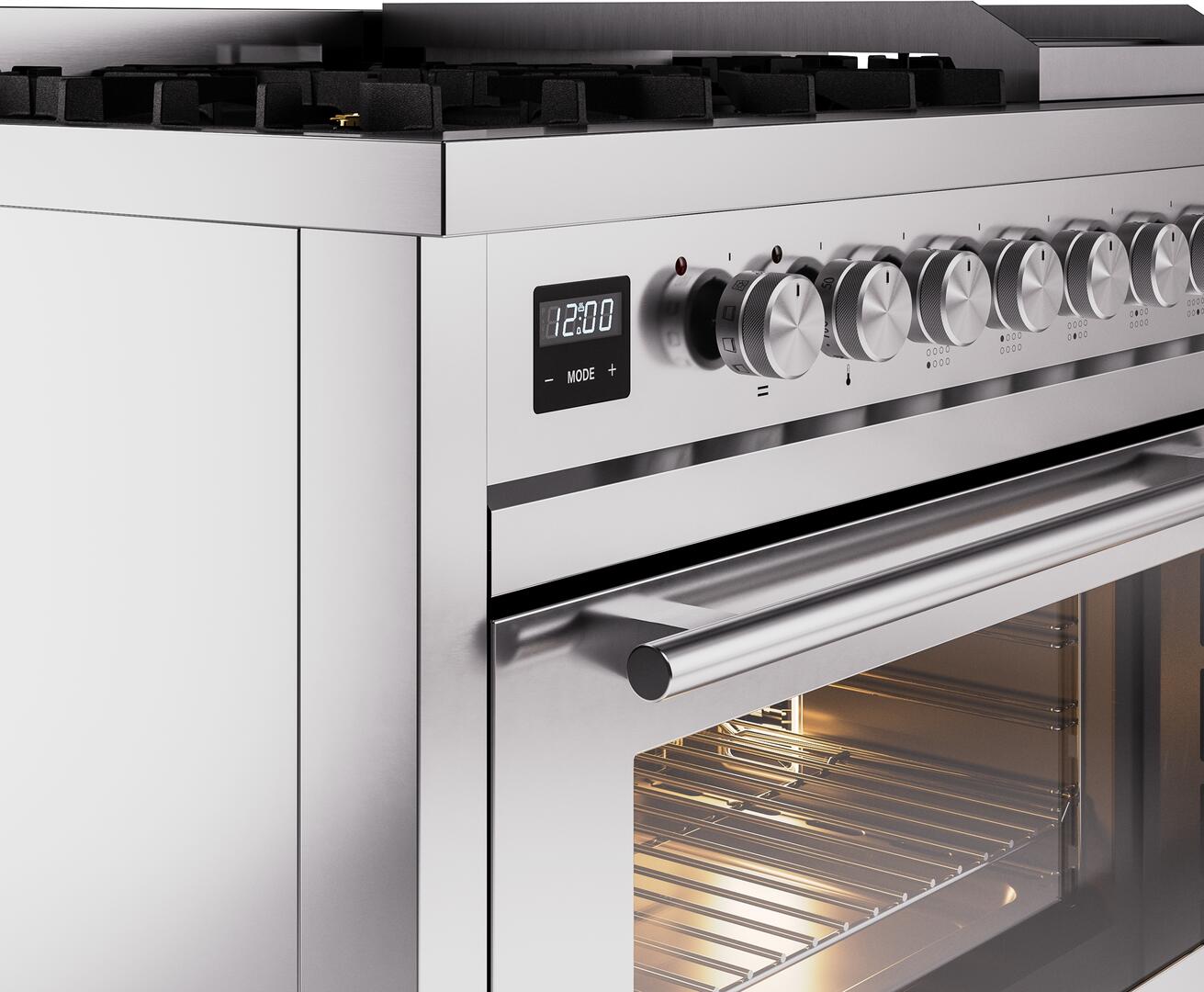 Ilve UP48FWMPSS Professional Plus Ii 48 Inch Dual Fuel Natural Gas Freestanding Range In Stainless Steel With Trim