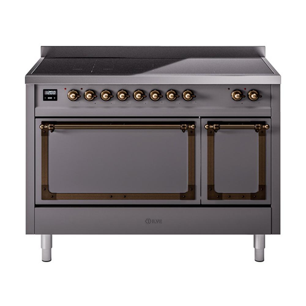 Ilve UNI486QNMPMGB Ilve Uni486Qnmpmgb Nostalgie Ii Noblesse 48" Induction Range (Solid Door, Graphite Matte, Burnished)