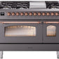 Ilve UP48FNMPMGPLP Nostalgie Ii 48 Inch Dual Fuel Liquid Propane Freestanding Range In Matte Graphite With Copper Trim