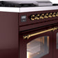 Ilve UPD40FNMPBUGLP Nostalgie Ii 40 Inch Dual Fuel Liquid Propane Freestanding Range In Burgundy With Brass Trim