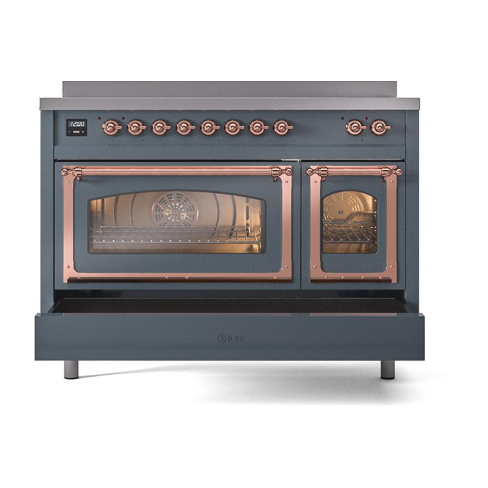 Ilve UNI486NMPBGP Ilve Uni486Nmpbgp Nostalgie Ii Noblesse 48" Induction Range (Triple Glass Door, Blue Grey, Copper)