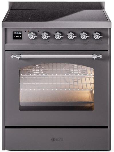 Ilve UPI304NMPMGC Nostalgie Ii 30 Inch Electric Freestanding Range In Matte Graphite With Chrome Trim