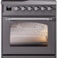 Ilve UPI304NMPMGC Nostalgie Ii 30 Inch Electric Freestanding Range In Matte Graphite With Chrome Trim