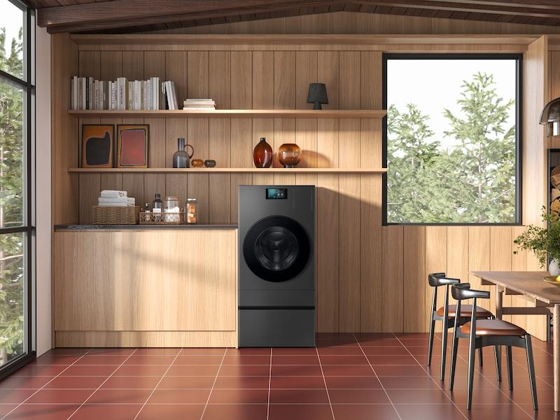 Samsung WE702NZ Bespoke Ai Laundry Combo&#8482; Pedestal With Storage Drawer In Dark Steel