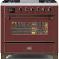 Ilve UM09FDNS3BUB Majestic Ii 36 Inch Dual Fuel Natural Gas Freestanding Range In Burgundy With Bronze Trim