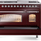 Ilve UP48FNMPBUCLP Nostalgie Ii 48 Inch Dual Fuel Liquid Propane Freestanding Range In Burgundy With Chrome Trim