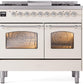 Ilve UPD40FNMPAWCLP Nostalgie Ii 40 Inch Dual Fuel Liquid Propane Freestanding Range In Antique White With Chrome Trim