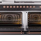 Ilve UP60FSNMPBKPLP Nostalgie Ii 60 Inch Dual Fuel Liquid Propane Freestanding Range In Glossy Black With Copper Trim