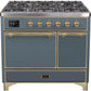 Ilve UMD10FDQNS3BGG Majestic Ii 40 Inch Dual Fuel Natural Gas Freestanding Range In Blue Grey With Brass Trim