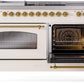 Ilve UP60FSNMPAWG Nostalgie Ii 60 Inch Dual Fuel Natural Gas Freestanding Range In Antique White With Brass Trim