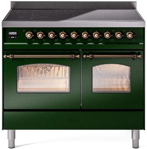 Ilve UPDI406NMPEGB Nostalgie Ii 40 Inch Electric Freestanding Range In Emerald Green With Bronze Trim