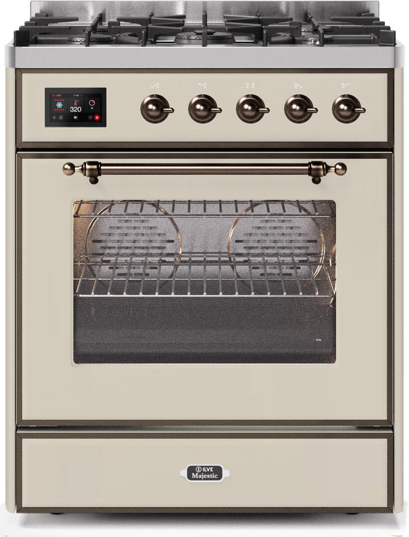 Ilve UM30DNE3AWB Majestic Ii 30 Inch Dual Fuel Natural Gas Freestanding Range In Antique White With Bronze Trim