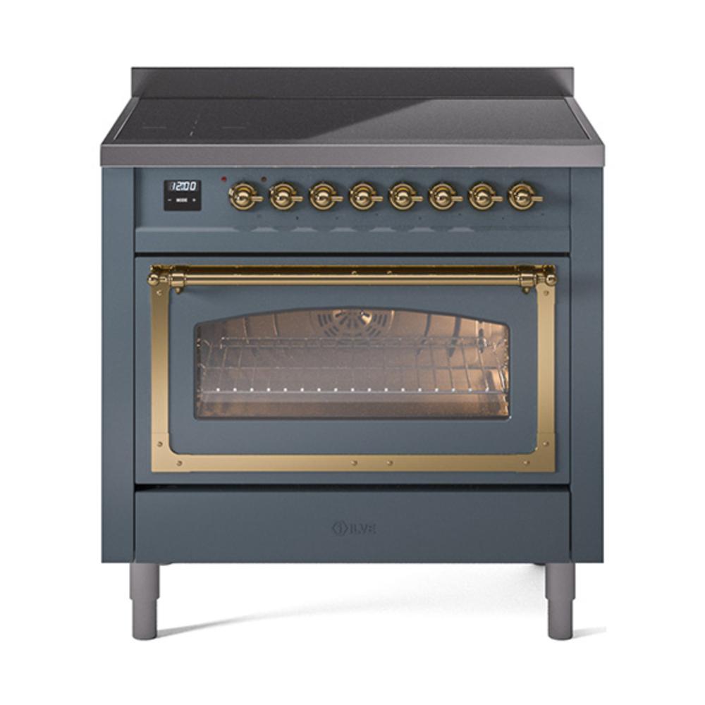 Ilve UNI366NMPBGG Ilve Uni366Nmpbgg Nostalgie Ii Noblesse 36" Induction Range (Triple Glass Door, Blue Grey, Brass)