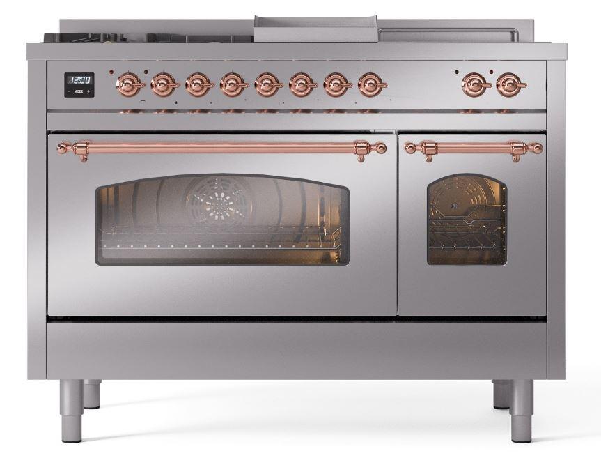 Ilve UP48FSNMPSSP Nostalgie Ii 48 Inch Dual Fuel Natural Gas Freestanding Range In Stainless Steel With Copper Trim