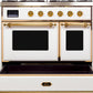 Ilve UMD10FDNS3WHG Majestic Ii 40 Inch Dual Fuel Natural Gas Freestanding Range In White With Brass Trim