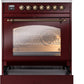 Ilve UP30NMPBUBLP Nostalgie Ii 30 Inch Dual Fuel Liquid Propane Freestanding Range In Burgundy With Bronze Trim