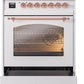 Ilve UP30NMPWHP Nostalgie Ii 30 Inch Dual Fuel Natural Gas Freestanding Range In White With Copper Trim