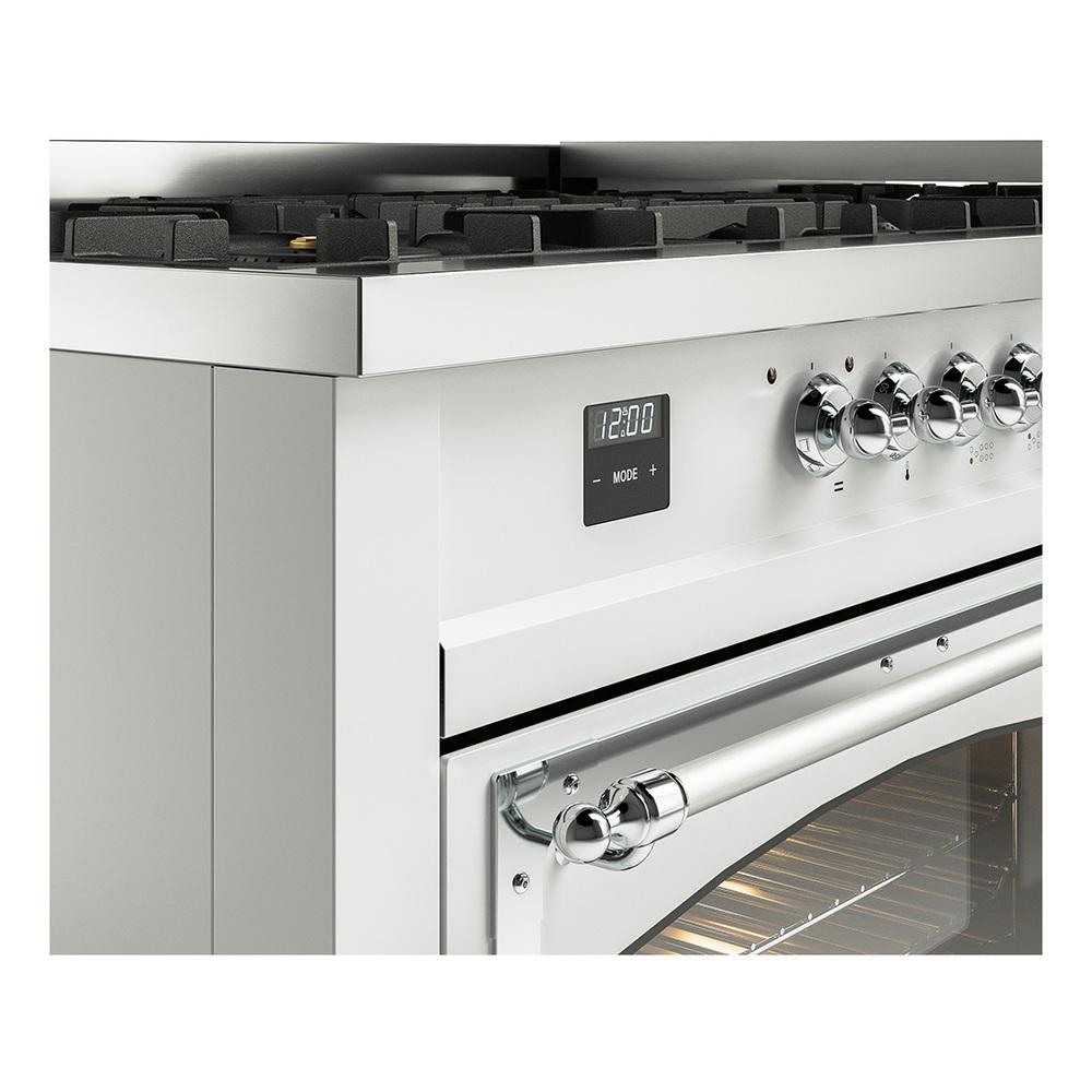 Ilve UN60FNMPWHC Ilve Un60Fnmpwhc Nostalgie Ii Noblesse 60" Dual Fuel Range (9 Sealed Burners + Griddle, Natural Gas, Triple Glass Door, White, Chrome)