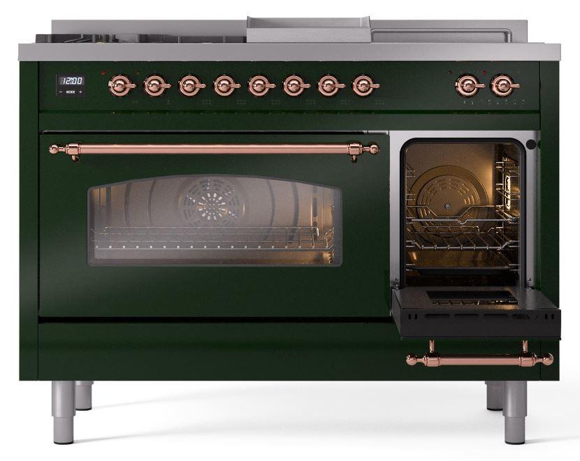 Ilve UP48FSNMPEGP Nostalgie Ii 48 Inch Dual Fuel Natural Gas Freestanding Range In Emerald Green With Copper Trim