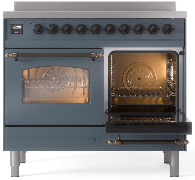 Ilve UPDI406NMPBGB Nostalgie Ii 40 Inch Electric Freestanding Range In Blue Grey With Bronze Trim