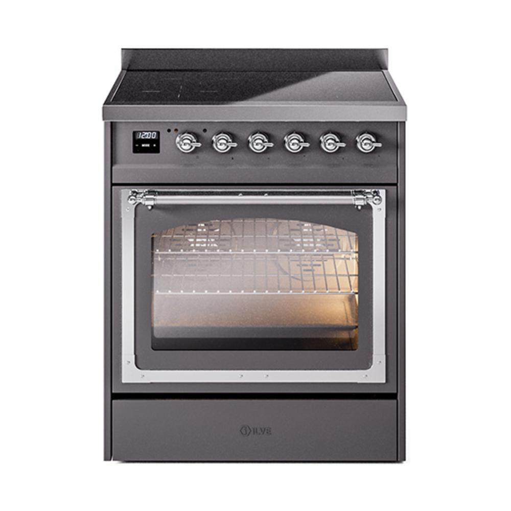 Ilve UNI304NMPMGC Ilve Uni304Nmpmgc Nostalgie Ii Noblesse 30" Induction Range (Triple Glass Door, Graphite Matte, Chrome)