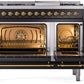 Ilve UP48FNMPBKG Nostalgie Ii 48 Inch Dual Fuel Natural Gas Freestanding Range In Glossy Black With Brass Trim