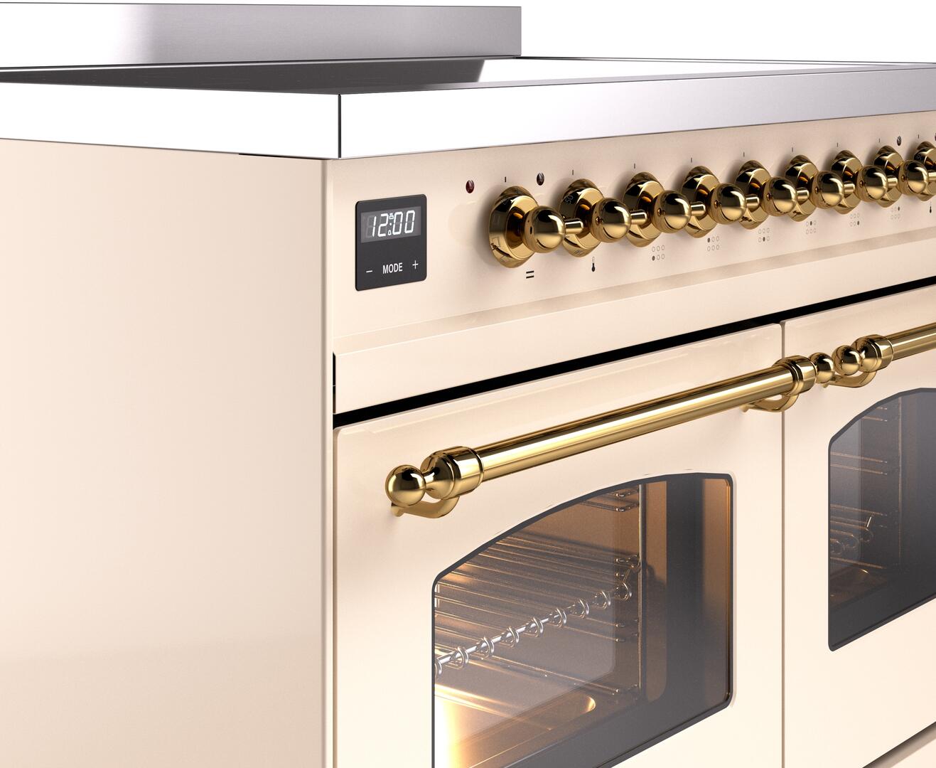 Ilve UPDI406NMPAWG Nostalgie Ii 40 Inch Electric Freestanding Range In Antique White With Brass Trim