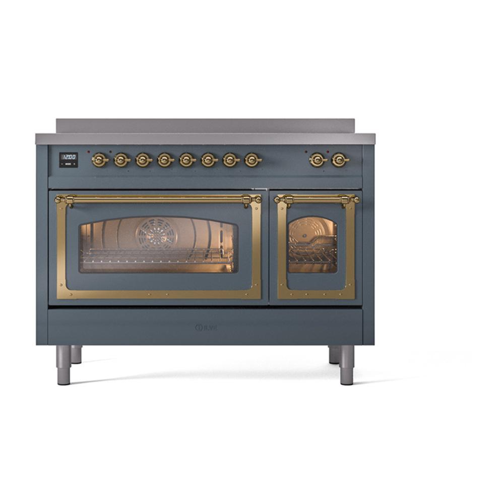 Ilve UNI486NMPBGG Ilve Uni486Nmpbgg Nostalgie Ii Noblesse 48" Induction Range (Triple Glass Door, Blue Grey, Brass)