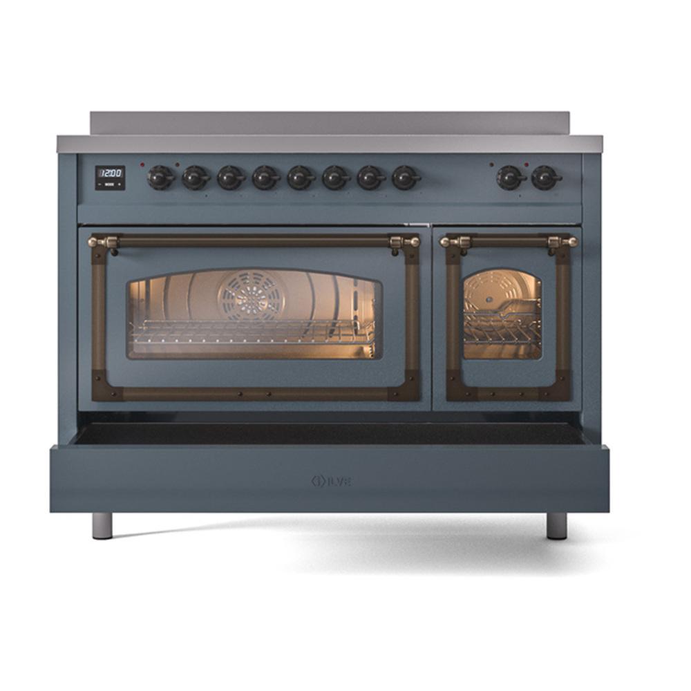 Ilve UNI486NMPBGB Ilve Uni486Nmpbgb Nostalgie Ii Noblesse 48" Induction Range (Triple Glass Door, Blue Grey, Burnished)