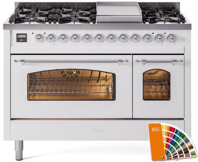 Ilve UP48FNMPRAC Nostalgie Ii 48 Inch Dual Fuel Natural Gas Freestanding Range In Ral Custom Color With Chrome Trim