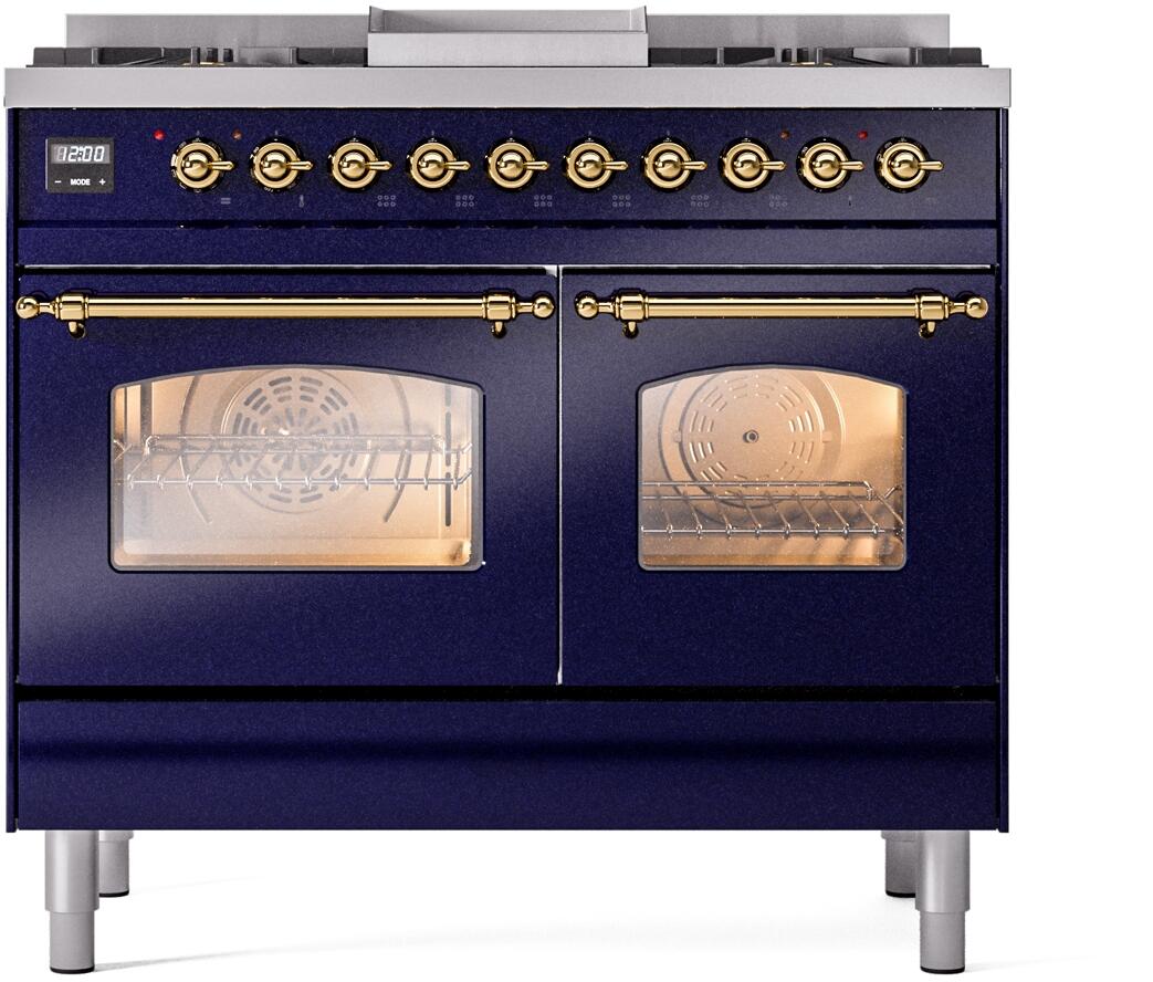 Ilve UPD40FNMPMBGLP Nostalgie Ii 40 Inch Dual Fuel Liquid Propane Freestanding Range In Blue With Brass Trim