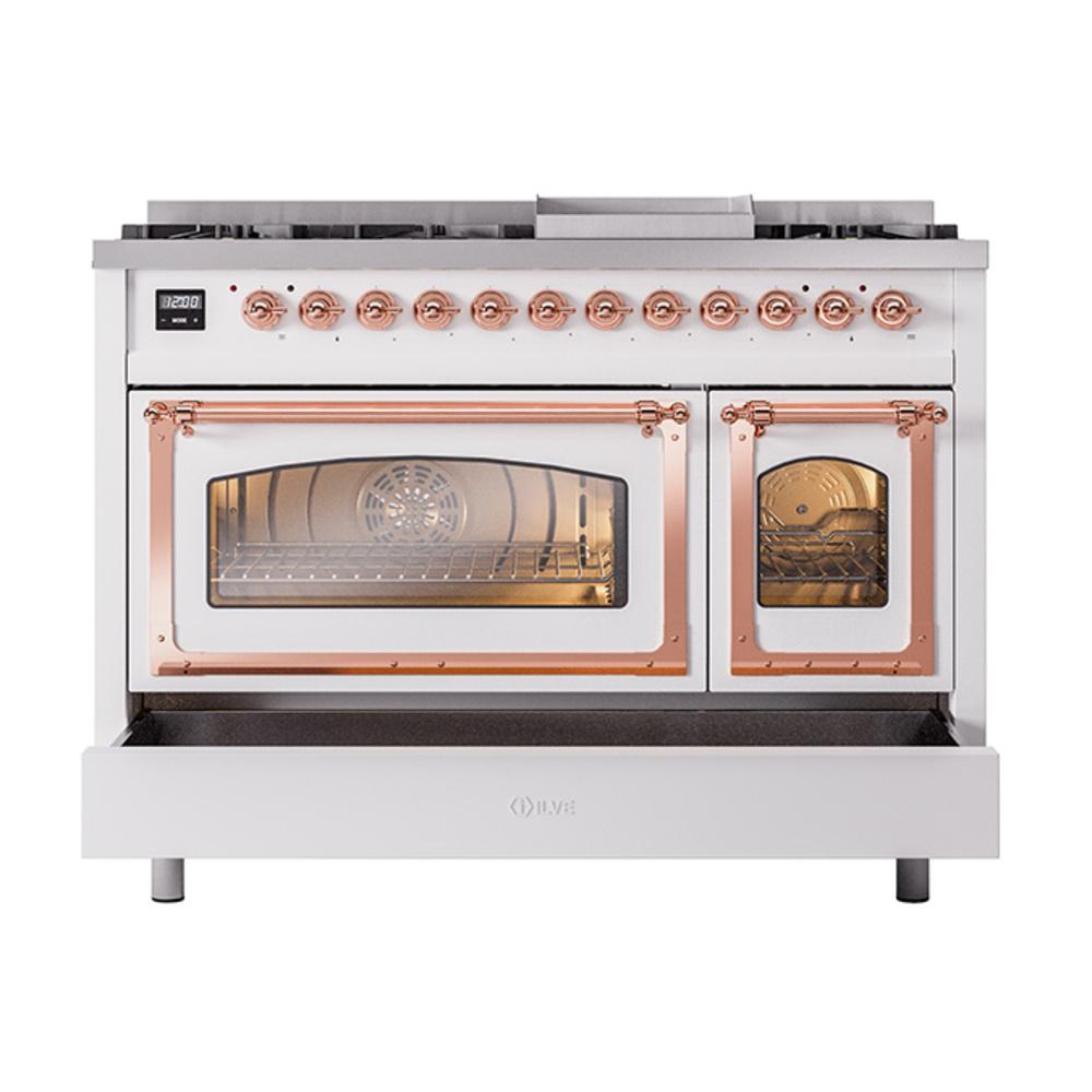 Ilve UN48FNMPRAPLP Ilve Un48Fnmpraplp Nostalgie Ii Noblesse 48" Dual Fuel Range (8 Sealed Burners + Griddle, Liquid Propane, Triple Glass Door, Ral, Copper)