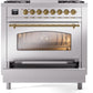 Ilve UP36FNMPSSG Nostalgie Ii 36 Inch Dual Fuel Natural Gas Freestanding Range In Stainless Steel With Brass Trim