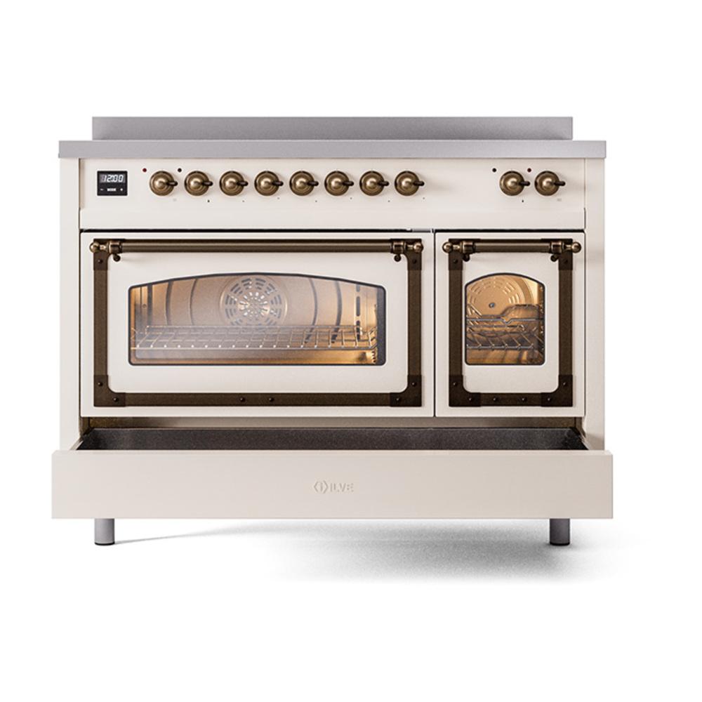 Ilve UNI486NMPAWB Ilve Uni486Nmpawb Nostalgie Ii Noblesse 48" Induction Range (Triple Glass Door, Antique White, Burnished)