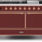 Ilve UM15FDQNS3BUP Majestic Ii 60 Inch Dual Fuel Natural Gas Freestanding Range In Burgundy With Copper Trim