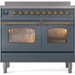 Ilve UPDI406NMPBGG Nostalgie Ii 40 Inch Electric Freestanding Range In Blue Grey With Brass Trim