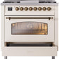 Ilve UP36FNMPAWB Nostalgie Ii 36 Inch Dual Fuel Natural Gas Freestanding Range In Antique White With Bronze Trim