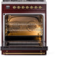 Ilve UP30NMPBUG Nostalgie Ii 30 Inch Dual Fuel Natural Gas Freestanding Range In Burgundy With Brass Trim