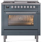 Ilve UP36FWMPBG Professional Plus Ii 36 Inch Dual Fuel Natural Gas Freestanding Range In Blue Grey With Trim