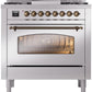 Ilve UP36FNMPSSB Nostalgie Ii 36 Inch Dual Fuel Natural Gas Freestanding Range In Stainless Steel With Bronze Trim